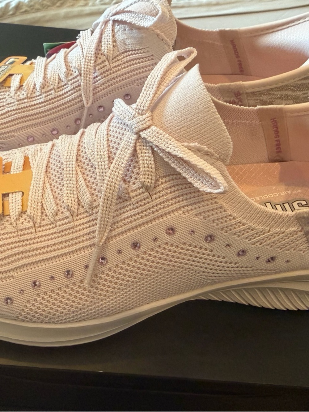 NWT Skechers Women's Knit Slip-On Sneaker with Crystal Accents - Pale Pink